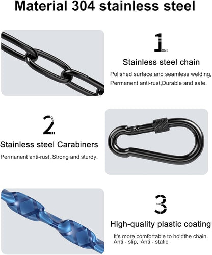 64inch Hanging Swing Chair Chain (2)+ 4 Free Quick Links, 1000LB Load Bearing,Indoor and Outdoor Playground Swings, Hammocks, Sandbags Swing Chains (Blue, 2 Pack 64 Inch)