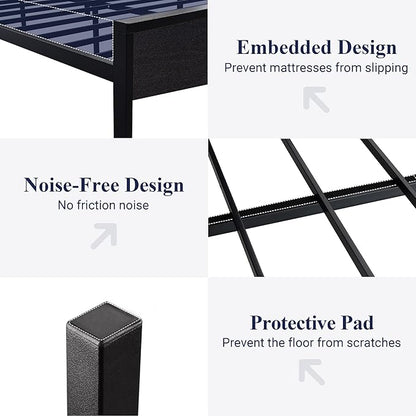 Allewie King Size Platform Bed Frame with Wooden Headboard and Footboard, Heavy Duty 12 Metal Slats Support, No Box Spring Needed, Under-Bed Storage, Noise Free, Easy Assembly, Black Oak
