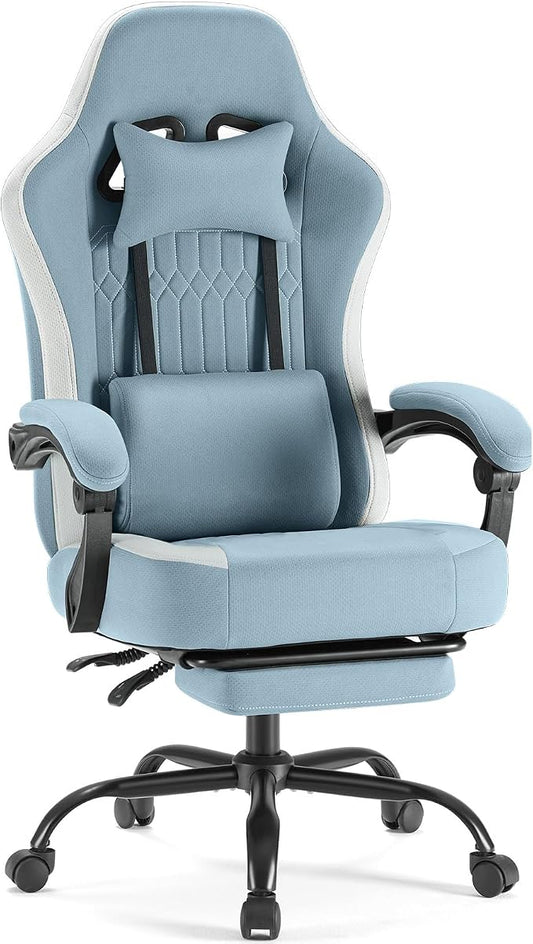DUMOS Gaming Chair with Linkage Armrests, Video Game with Pocket Spring Cushion, Ergonomic Computer Silla Gamer Office Desk Chair with Footrest for Adults & Students, Blue