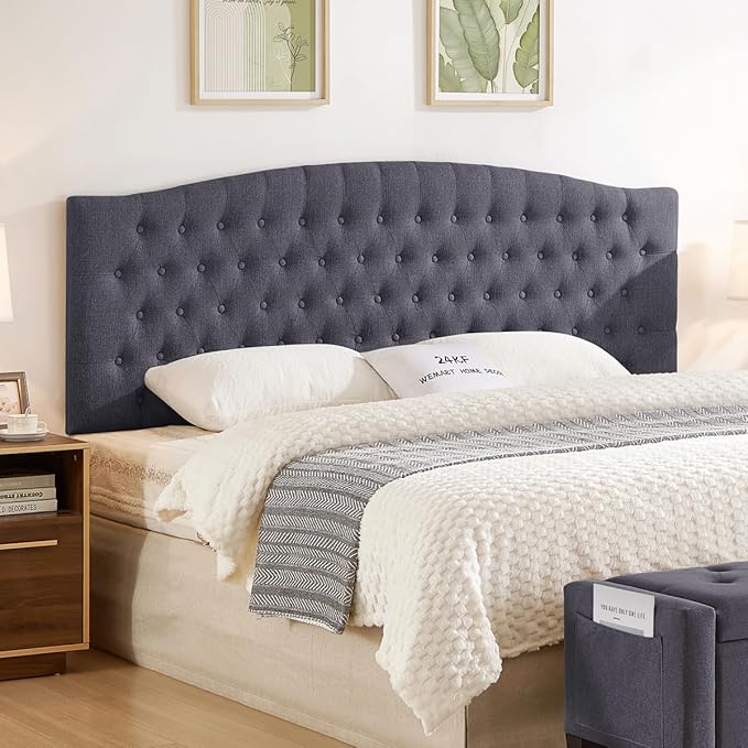 24KF Upholstered Tufted Button Linen Wall Mounted Headboard,Comfortable Fashional Headboard King/CA King Size, 6055-K-Dark Gray