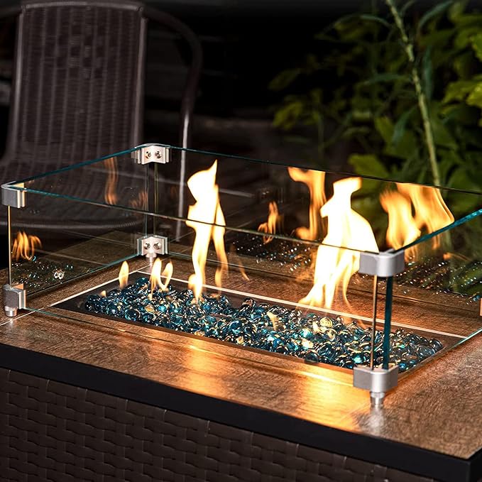GASPRO 20 lbs Fire Pit Glass for Propane Fire Pit, 3/4 Inch Fire Glass Beads for Fireplace Fire Pit Table, Glass Rocks for Landscaping - Caribbean Blue