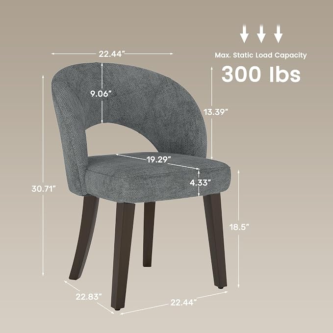 Dining Chairs Set of 4, Mid Century Modern Dining Chairs with Solid Wood Legs, Curved Back Kitchen Chair Farmhouse Side Upholstered Chairs for Kitchen Dining Room, Gray