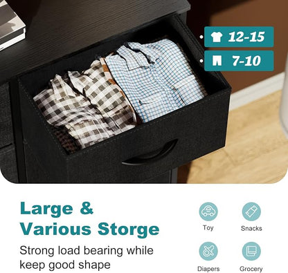 OLIXIS 8 Drawer Storage Dresser with Wood Top - Wide Fabric Chest Organizer for Bedroom, Closet, Living Room,Tower Cabinet, TV Stand, Hallway Entryway Furniture,Black