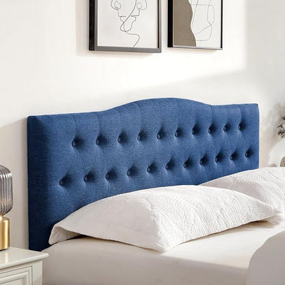 Tufted Headboard Queen Size, Solid Wood Adjustable Height Head Board, Blue | Upholstered Queen Headboard Only with Durable Solid Wood Legs, Adjustable Height 37-51 in, Fabric Button Diamond HeadBoards