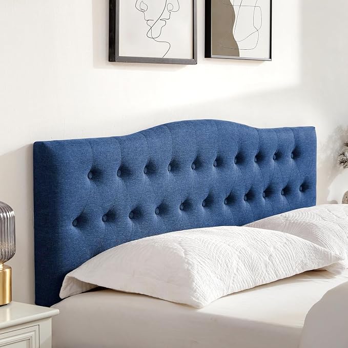 Tufted Headboard California King Size, Sturdy Solid Wood Head Board, Blue | Upholstered California King Headboard with Solid Wood Legs, Adjustable Height 37-51 in, Fabric Button Diamond HeadBoards