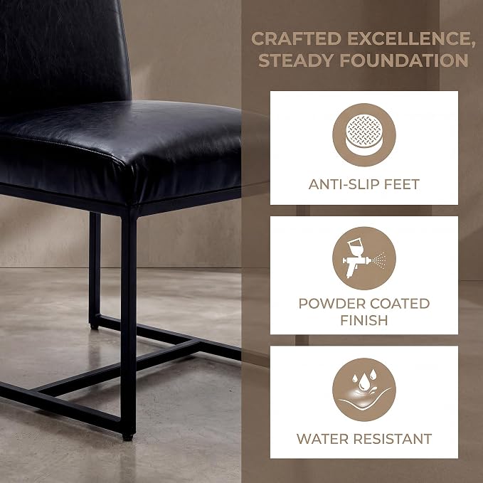 HNY Modern Dining Chairs Set of 6, Upholstered Leather Dining Room Chairs with Ergonomic Back & Metal Frame for Home, Kitchen, Apartment, Black