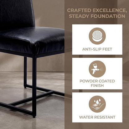 HNY Modern Dining Chairs Set of 6, Upholstered Leather Dining Room Chairs with Ergonomic Back & Metal Frame for Home, Kitchen, Apartment, Black