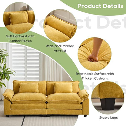 Oprisen 86" Modular Sectional Sofa, Comfy Cloud Couch Sectional Sofa, Chenille Sofa Sleeper Deep Seat Sofa with Throw Pillows for Living Room (Yellow, 86"- Loveseat)