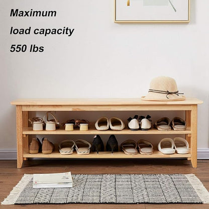 XKZG Shoe Rack Bench Wooden Shoe Storage Bench Simple Style Wood Entryway Bench (Natural,47.2")