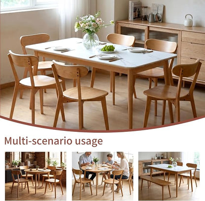 Solid Oak Wood Dining Chairs Set of 6 | Heavy Duty 400 lbs Commercial Grade | Natural Finish | Mid Century Modern Curved Back Wooden Chairs for Home Kitchen Restaurant | Easy Assembly