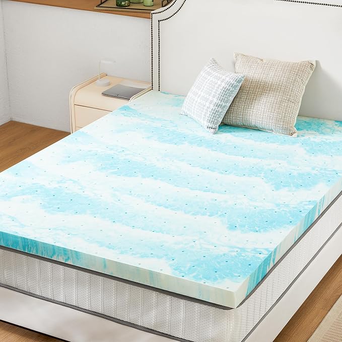 Sweetcrispy Mattress Topper California King, 2 Inch Thick Memory Foam Gel Infused Cooling Pad for Pressure Relieve for Bed, Sleeper Sofa, RV, Camper, CertiPUR US Certified, Ventilated and Breathable