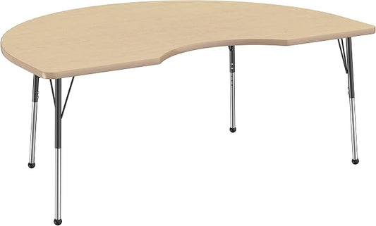 FDP Kidney Activity School and Office Table (48 x 72 inch), Standard Legs with Ball Glides for Collaborative Seating Environments, Adjustable Height 19-30 inches - Maple Top and Maple Edge