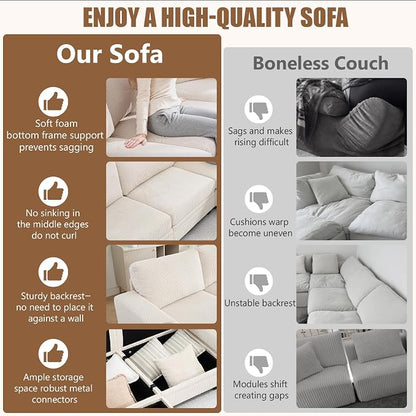 127" Modular Sectional Sofa with Storage, Corduroy 6-Seater U-Shaped Sofa with Ottoman Chaise, Cloud Sectional Couches for Living Room, Apartment