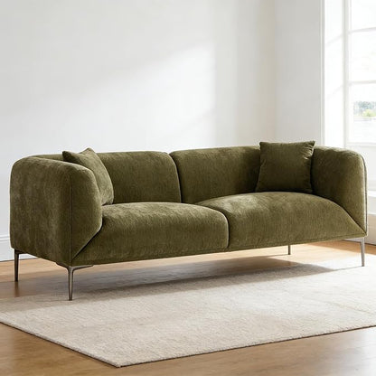 82.68"Modern Luxury Fabric Sofa Couch with Metal Legs, Upholstered 3-Seater Sofa for Living Room, Easy Assembly Contemporary Linen Couch, Stylish Comfort Seating for Apartment & Home(Green)