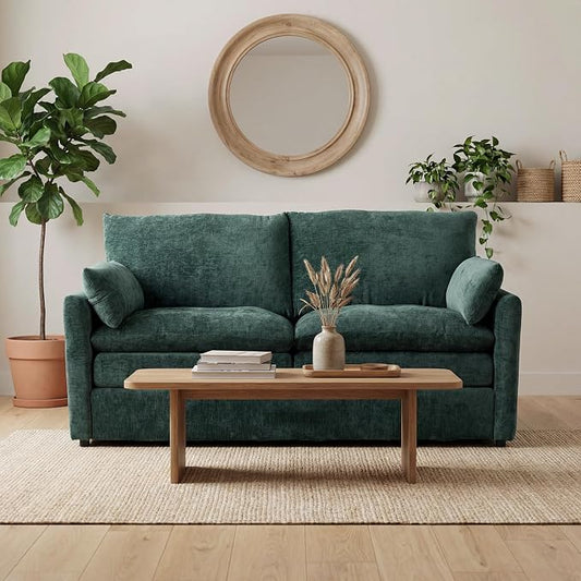 Iroomy 57" Chenille Loveseat 2 Seater, Small Love Seat Sofa, Cloud Couch Thick Cushions, Pocket Springs, Compact Couches for Apartment, Living Room, Green | 9.5" Thick Cushions