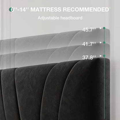 Novilla Queen Bed Frame, Queen Size Bed Frame with Wooden Slats Support, Velvet Upholstered Headboard, No Box Spring Needed, Heavy Duty Feet, Easy Assembly, Black Velvet