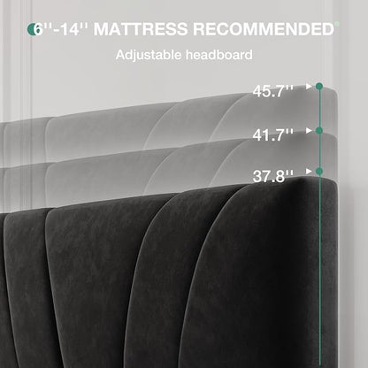 Novilla Full Size Bed Frame with Headboard, Full Bed Frame with Wooden Slats Support, Velvet Upholstered Headboard, No Box Spring Needed, Heavy Duty Feet, Easy Assembly, Black Velvet
