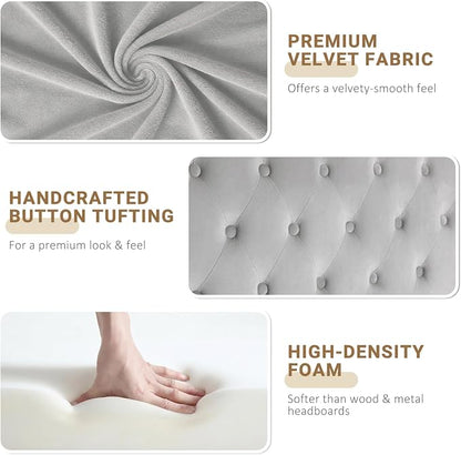 King Headboard Only, Velvet Classic Tufted Design, Silver Gray | 2 installation options: 1.bed frame mount 2.wall mount (for adjustable bed), Classic hand-tufted headboard king size
