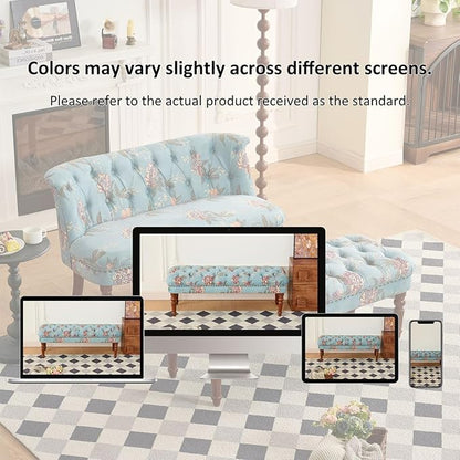 47" Upholstered Entryway Bench, Tufted Bench with Wood Leg, Floral Print Seating Benches Sofa for Balcony, Living Room, Bedroom (47" Bench)
