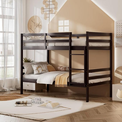 NAFORT Bunk Bed Twin Over Twin, Solid Wood Bunk Bed with Ladder and Safety Rails, Wooden Bed Framefor Kids Teens or Guests, Space-Saving Furniture for Bedroom Dorm, Espresso