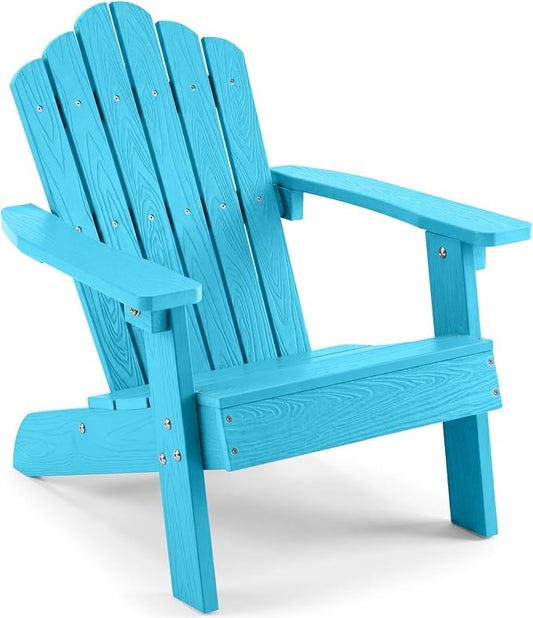 Costzon Kids Adirondack Chair, All-Weather HIPS Toddler Outdoor Chair, Wooden Textured Plastic Fire Pit Chair, Kids Patio Chair for Backyard Lawn Garden, Fits Children Age 3-7 Years (1, Turquoise)