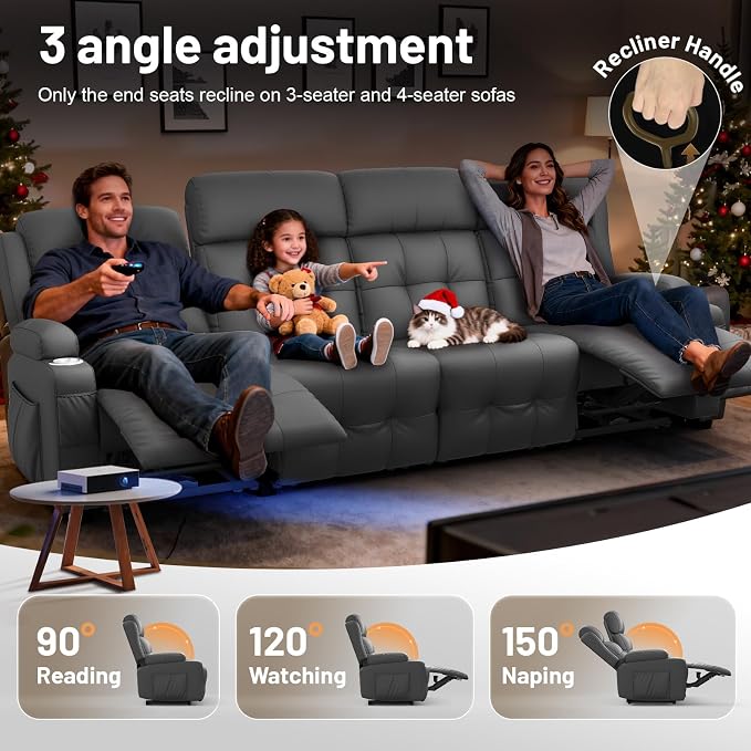 Loveseat Recliner Sofa, Home Theater Seating with Massage, 4 Seat Reclining Loveseats with USB, Wall Hugger RV Couch Movie Theater Chairs, RV Furniture Sofas with USB, Cup Holders for Gaming Room