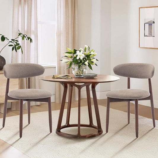 COLAMY Wooden Dining Chairs Set of 2, Modern Fabric Upholstered Dining Room Chair, Farmhouse Kitchen Chair with Foot Pegs, Camel