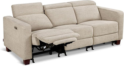 MCombo 88.6'' Reclining Sofa, Wall Hugger Power Recliner Sofa with Adjustable Headrest, USB A & C Charge Ports, Wood Legs, for Living Room (Fabric, HL198M3) (Beige, 3-Seater)