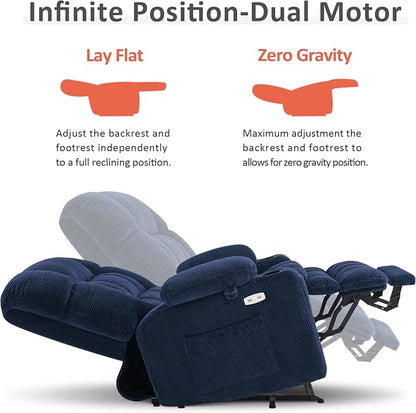 MCombo Small Dual Motor Power Lift Recliner Chair for Petite Elderly, Zero Gravity Lift Chair with Heat and Massage, Infinite Position Lay Flat Recliner, USB Ports, Fabric 7893 (Small, Navy Blue)
