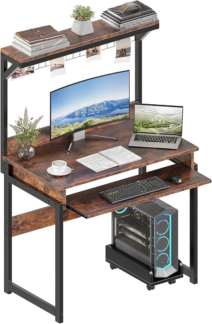 ALISENED 31.5" Small Computer Desk with Hutch, Office Desk Study Table Writing Desk Workstation PC Table for Home Office, Space Saving Design