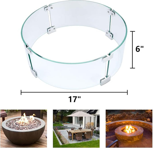 Fire Pit Wind Guard, 17" Glass Wind Guard for Fire Pit Round Table, Made of Clear Tempered Glass, Set with Assembly Instructions