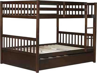 Bellemave Full Over Full Bunk Bed with Trundle,Convertible Bunk Beds with Ladder & Safety Guardrails,Full Size Trundle Bunk Beds for Kids Girls Boys,Espresso