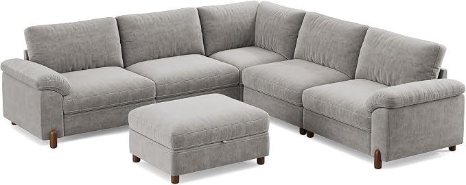 SITJOY Large Cloud Couch, 106" Wide 5 Seater V Shape, Light Gray Chenille | Detachable and Washable Chenille Cover Sectional Sofas for Living Room, Deep Seat Wide Couch with Chaise, Storage Ottoman