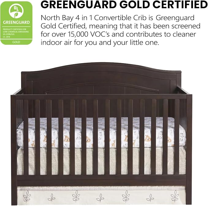 Oxford Baby North Bay 4-in-1 Convertible Crib, Espresso Brown, GreenGuard Gold Certified