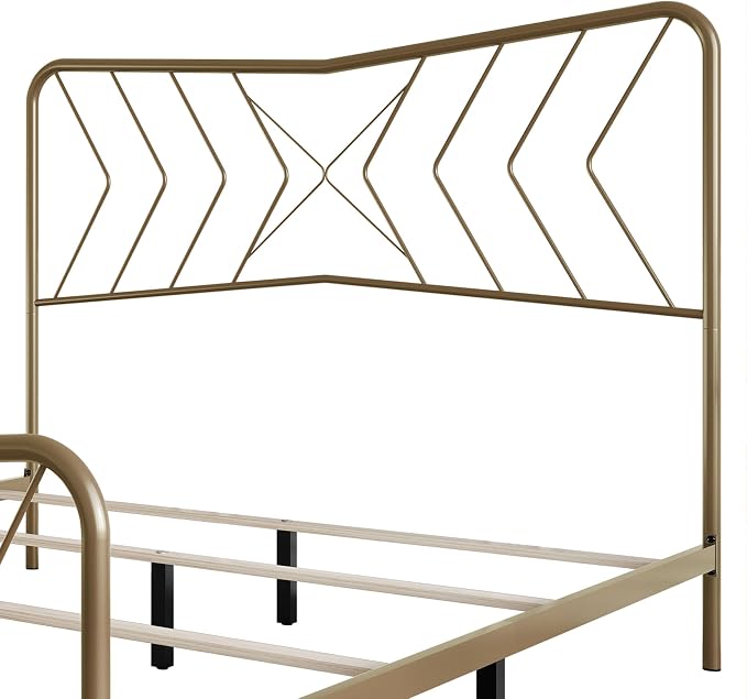 HOME DESIGN Fargo Full Size Metal Bed Frame, Minimalist Headboard and Footboard Design, Sturdy Metal Construction, Easy Assembly, Transitional, Gold