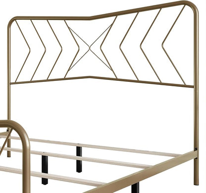 HOME DESIGN Fargo Full Size Metal Bed Frame, Minimalist Headboard and Footboard Design, Sturdy Metal Construction, Easy Assembly, Transitional, Gold