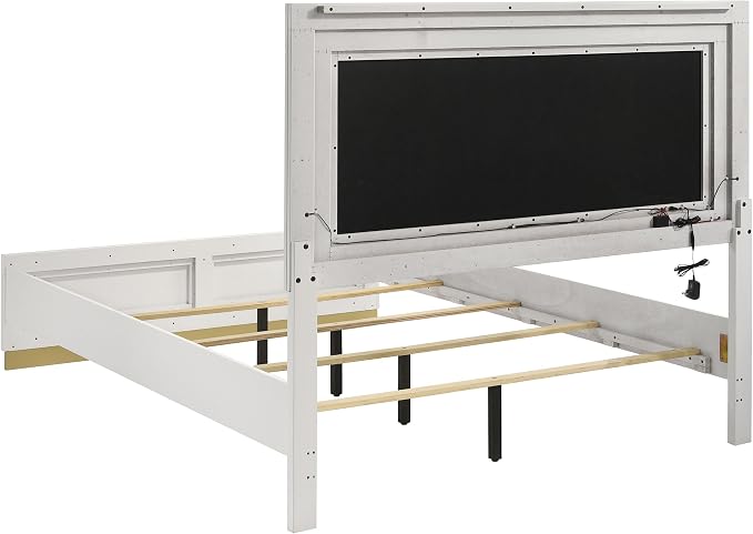 Coaster Home Furnishings Caraway Contemporary 5-Piece Bedroom Set Fabric Upholstered California King Size LED Panel Bed Frame 55-inch Headboard White 224771KW-S5