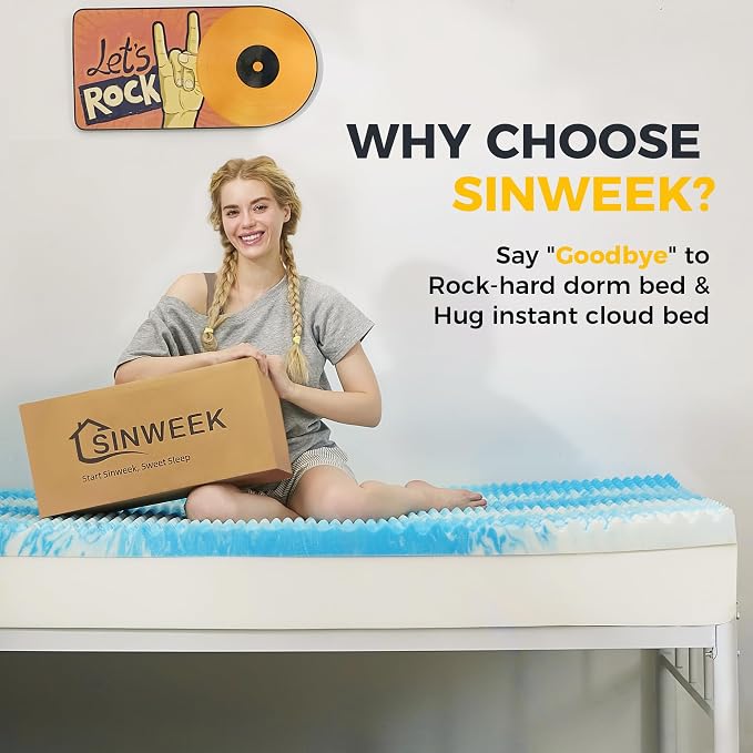 SINWEEK 3 Inch Egg Crate Memory Foam Mattress Topper Twin XL, Twin Extra Long Mattress Pads for College Dorm Room, Pressure Relieve CertiPUR-US Certified,39x80 Inches, Blue