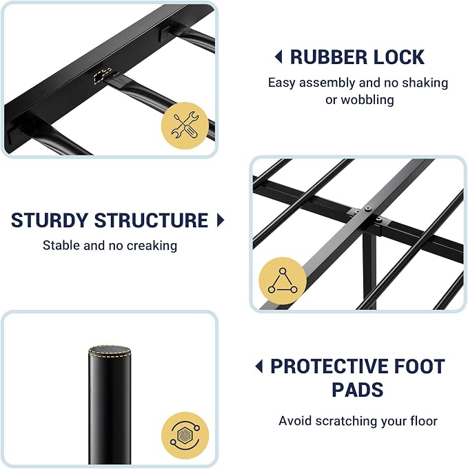 Allewie 14 Inch Queen Size Metal Platform Bed Frame with Headboard and Footboard, Underbed Storage, Strong Metal Slats Support, Mattress Foundation, No Box Spring Needed, Easy Assembly, Black