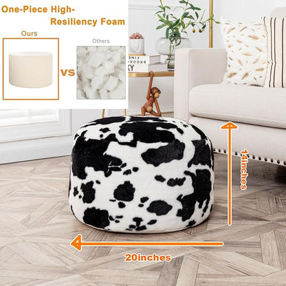 Round Pouf Ottoman 20 x 20 x 14 Inches Boho Poof Home Decor Floor Pouffe Ottoman Foot Rest for Couch Sofa Bean Bag Chairs Living Room Bedroom (Black White Cow Print)