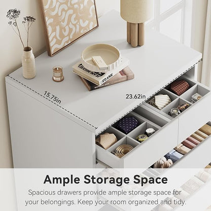 Jocoevol White Tall 8 Drawer Dresser for Bedroom,Dressers & Chests of Drawers with Jewelry Storage,Wood Storage Dresser with Deep Drawers for Living Room Hallway Entryway(55.3" L*23.6" W*15.7")