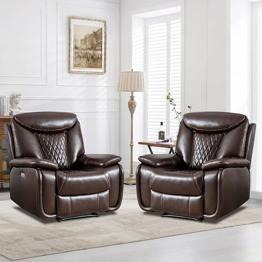 HAOMARKETS Electric Recliner Chair Set of 2, Soft PU Leather Power Recliners with Padded Backrest, Single Overstuffed Heavy Duty Reclining Sofa for Living Room Bedroom, Dark Brown