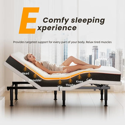 Full Adjustable Bed Frame, Wireless Remote, USB Port, Head & Foot Incline, Underbed Lighting, Heavy Duty Electric Platform, Zero Gravity Mode, Quiet Motor, Easy Assembly