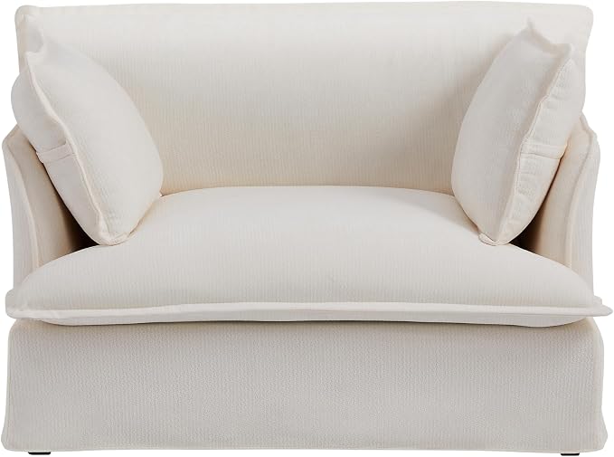 ERYE 47" Chenille Upholstered Accent Chair Wide Seat Armchair for Living Room Bedroom, Modern Upholstered Armchair W/ 2 Pillows and USB-C Ports for Home Apartment Office