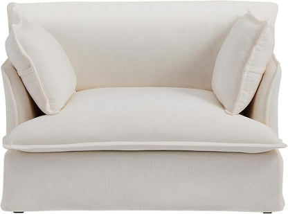 ERYE 47" Chenille Upholstered Accent Chair Wide Seat Armchair for Living Room Bedroom, Modern Upholstered Armchair W/ 2 Pillows and USB-C Ports for Home Apartment Office
