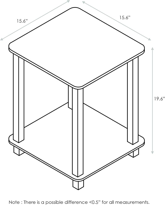 Furinno SIMPLISTIC Side Table Set of 2, 2-Tier Square Modern End Table, Nightstand, Night Stand, Bedside Table, Toolless Assembly, for Living Room, Bedroom, Dark Walnut