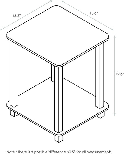 Furinno SIMPLISTIC Side Table Set of 2, 2-Tier Square Modern End Table, Nightstand, Night Stand, Bedside Table, Toolless Assembly, for Living Room, Bedroom, Dark Walnut