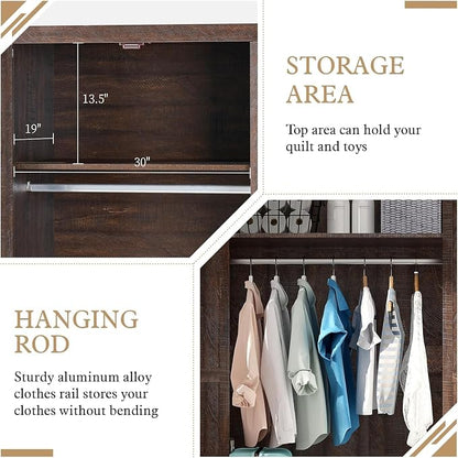 LUXOAK 70" Large Armoire Wardrobe Closet Set of 2 with Hanging Rod, Farmhouse Clothing Storage Cabinet with 4 Barn Doors, Wooden Tall Bedroom Armoires with Shelf, Espresso