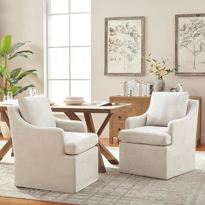 VKNOW Upholstered Dining Chairs Set of 4, Modern Kitchen Chairs Dinner Chairs with 4 Casters, Chenille Armchair for Bedroom Reading Room Living Room, Beige