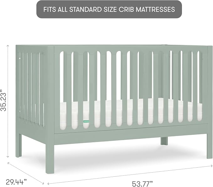 Newton Baby Galileo Standard Crib, Solid Beech Wood in Sage Color, 3-in-1 Convertible Crib with Toddler Bed Conversion Kit, Baby-Safe Finish